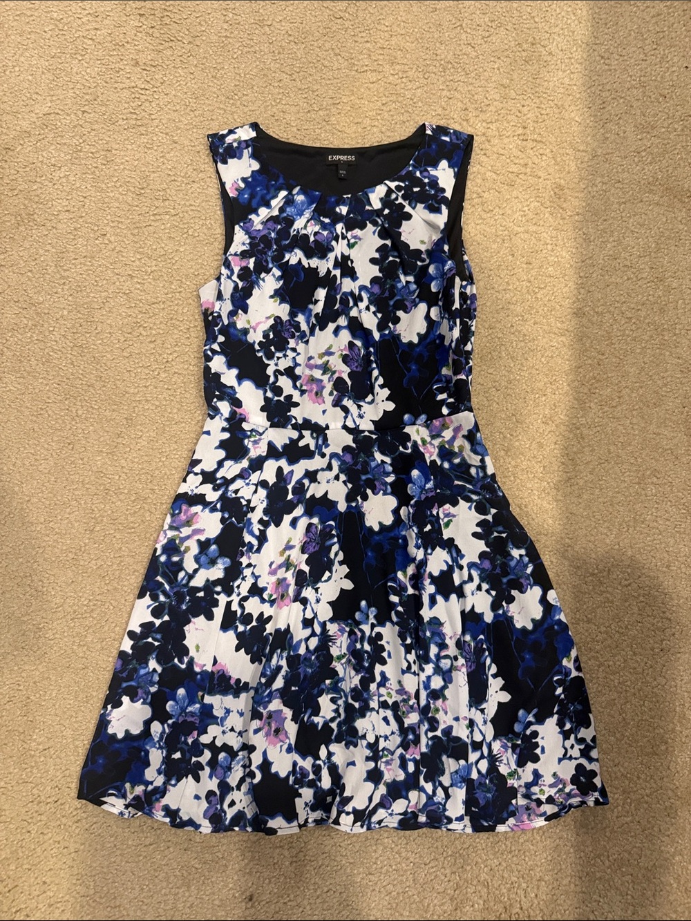 Express Navy, White & Purple Floral Sleeveless Mini Dress